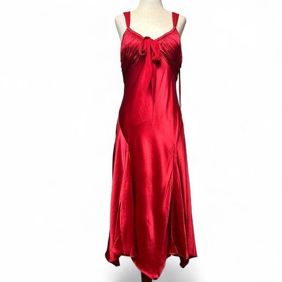 NWT Official Red Silk Asymmetrical Dress Tie Front Size UK 12 / US 8 - Picture 1 of 13